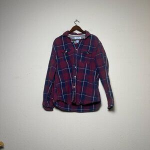 VTG Alaska 1959 Plaid Flannel Western Casual Shirt Men L Red Blue Gorp Button Up